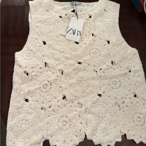 Zara Cream Crochet Sweater Vest